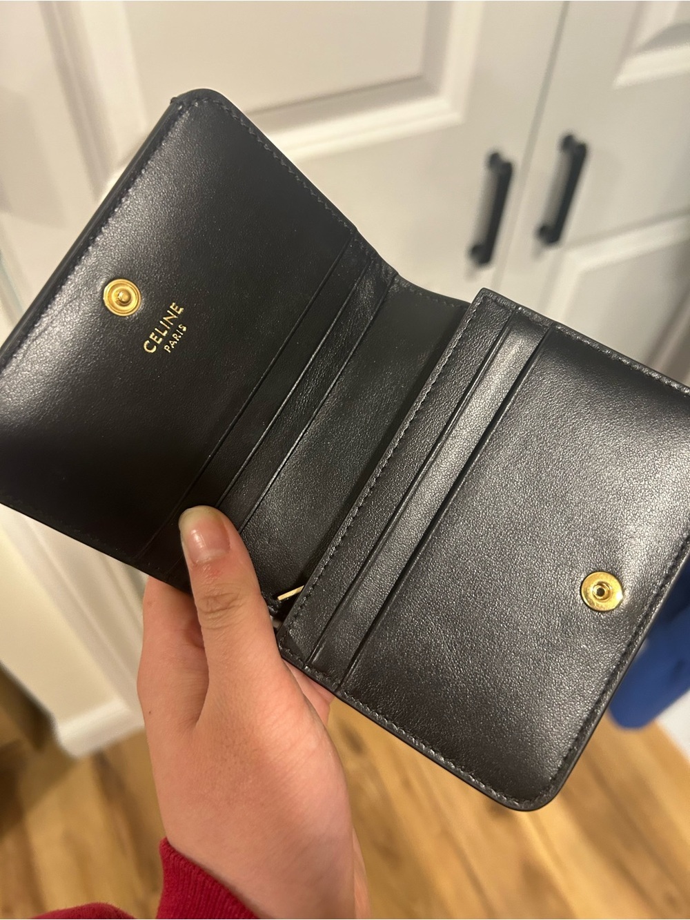Celine Black Leather Card Holder with Gold Triomphe Emblem - Picture 3 of 3